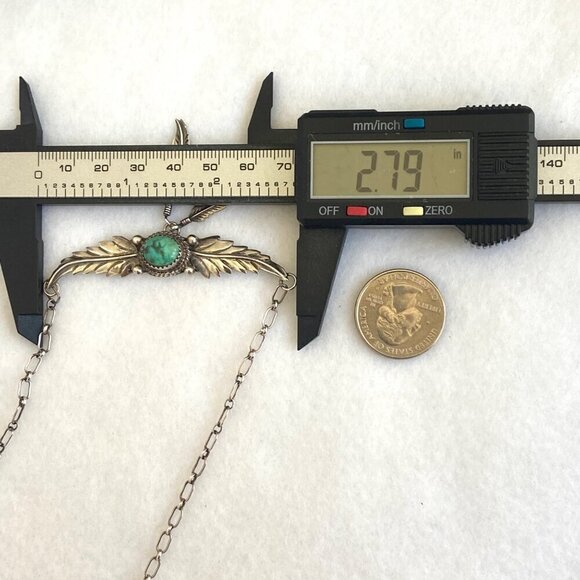 VTG Sterling Silver 925 H. Spencer Navajo Turquoise Leaf Feather Necklace 20.5" - Picture 16 of 16